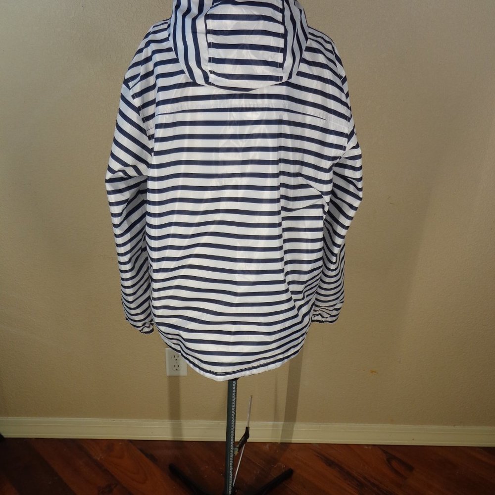 LANDS' END MEN'S STRIPED HOODED RAINCOAT SZ XL NAVY WHITE - Picture 3 of 6